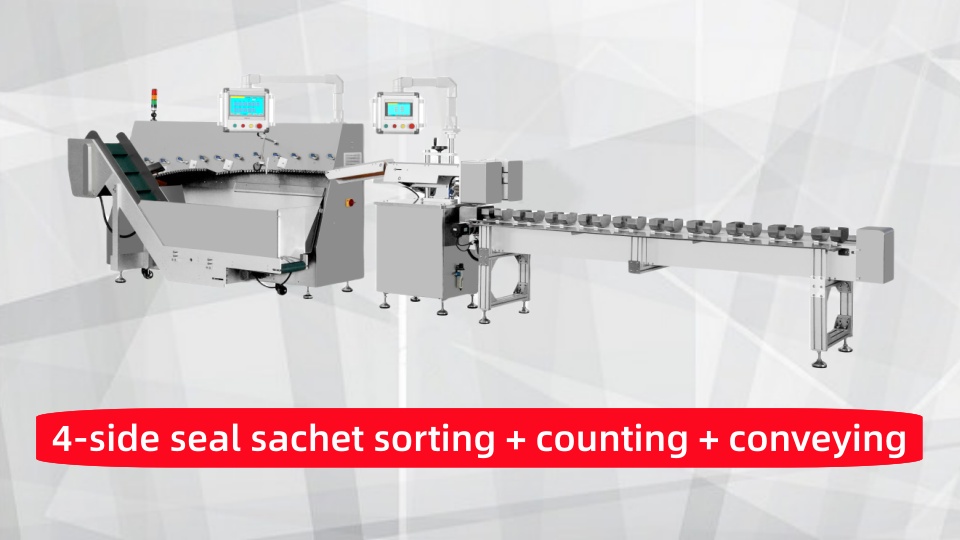 4-side seal sachet sorter counter machine conveyor (manual filling)