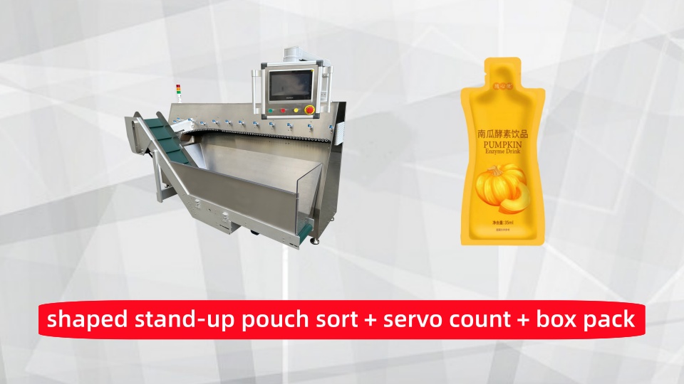 Irregular shaped stand-up pouch sort count machine