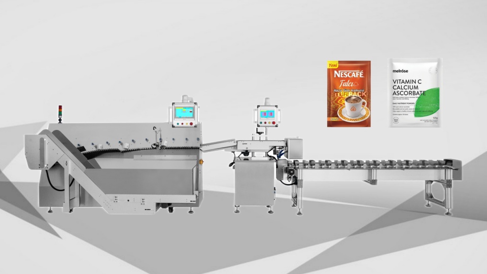 4-side seal sachet sorter counter machine conveyor (manual filling)