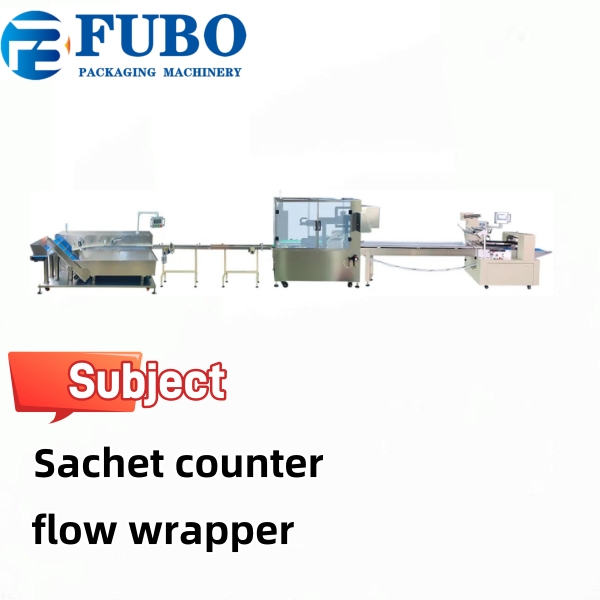 Sachet sorting counting machine with flow wrapper machine