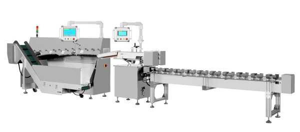 sachet sorter counter with output conveyor